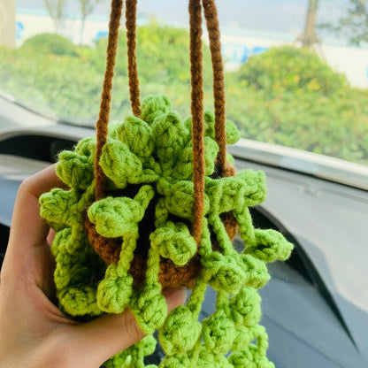 Cute Car Mirror Hanging bracketplant chlorophytum comosum flower Interior Rear View Mirror Flower Car Accessories Crochet gift for car