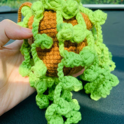 Cute Car Mirror Hanging bracketplant chlorophytum comosum flower Interior Rear View Mirror Flower Car Accessories Crochet gift for car