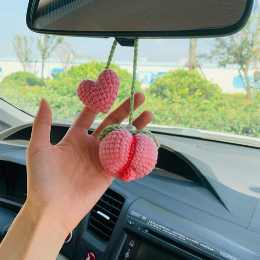 Cute Car Mirror Hanging Peach love flower Interior Rear View Mirror Flower Car Accessories Crochet car gift