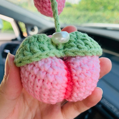 Cute Car Mirror Hanging Peach love flower Interior Rear View Mirror Flower Car Accessories Crochet car gift