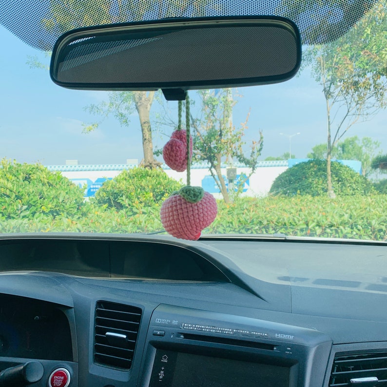 Cute Car Mirror Hanging Peach love flower Interior Rear View Mirror Flower Car Accessories Crochet car gift