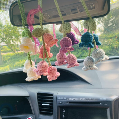 handmade Cute Car Mirror Hanging lily of the valley flower Interior Rear View Mirror Flower Car Accessories Crochet car gift