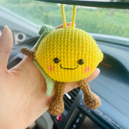 Cute Smiling face Happy lemon Car Mirror Hanging Interior Rear View Mirror Flower Car Accessories Crochet gift for car