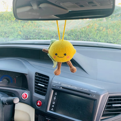 Cute Smiling face Happy lemon Car Mirror Hanging Interior Rear View Mirror Flower Car Accessories Crochet gift for car