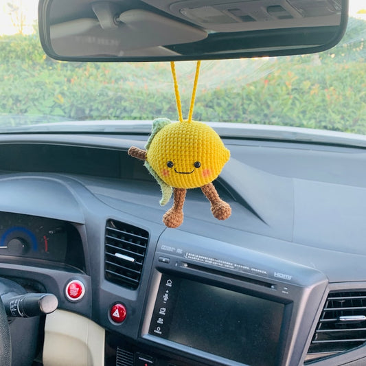Cute Smiling face Happy lemon Car Mirror Hanging Interior Rear View Mirror Flower Car Accessories Crochet gift for car