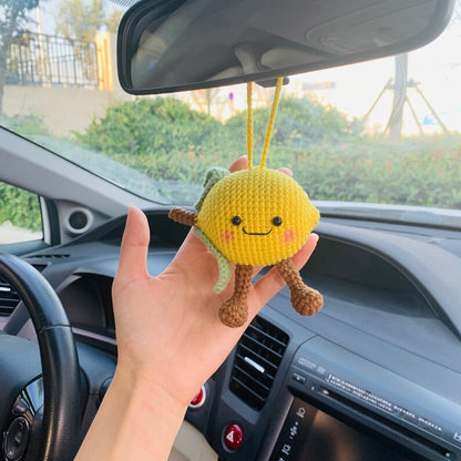 Cute Smiling face Happy lemon Car Mirror Hanging Interior Rear View Mirror Flower Car Accessories Crochet gift for car