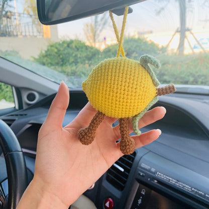 Cute Smiling face Happy lemon Car Mirror Hanging Interior Rear View Mirror Flower Car Accessories Crochet gift for car