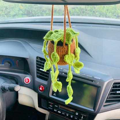 Cute Love Chlorophytum comosum bracketplant Car Mirror Hanging Interior Rear View Mirror Flower Car Accessories Crochet gift for car
