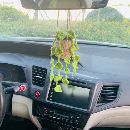 Cute Love Chlorophytum comosum bracketplant Car Mirror Hanging Interior Rear View Mirror Flower Car Accessories Crochet gift for car