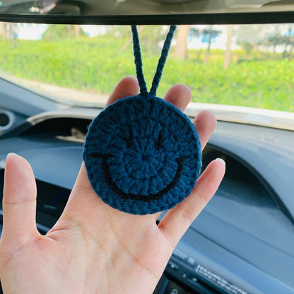 Cute Car Mirror Hanging smiling face flower Interior Rear View Mirror Flower Car Accessories Crochet gift for car