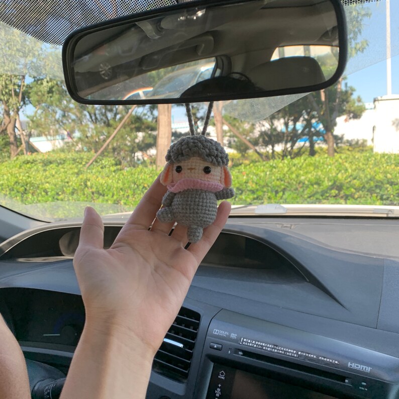 Ballet dancing Grey sheep Crochet Car Mirror Hanging Accessories for Women Teens Interior Rear View Mirror animal Charm Decor