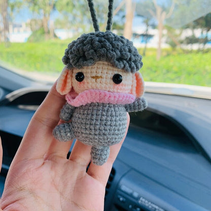 Ballet dancing Grey sheep Crochet Car Mirror Hanging Accessories for Women Teens Interior Rear View Mirror animal Charm Decor