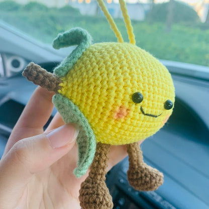 Cute Smiling face Happy lemon Car Mirror Hanging Interior Rear View Mirror Flower Car Accessories Crochet gift for car