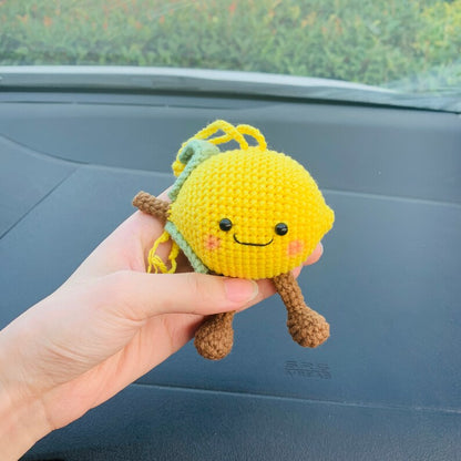 Cute Smiling face Happy lemon Car Mirror Hanging Interior Rear View Mirror Flower Car Accessories Crochet gift for car