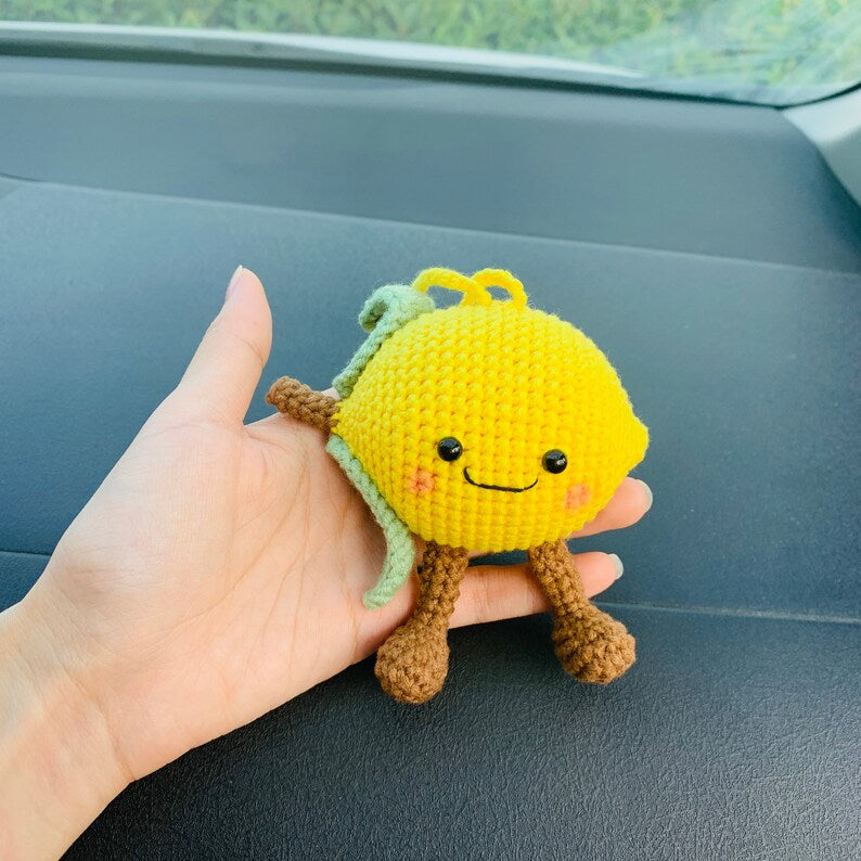 Cute Smiling face Happy lemon Car Mirror Hanging Interior Rear View Mirror Flower Car Accessories Crochet gift for car