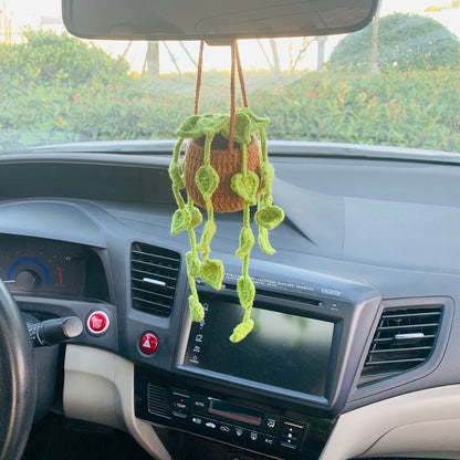 Cute Love Chlorophytum comosum bracketplant Car Mirror Hanging Interior Rear View Mirror Flower Car Accessories Crochet gift for car