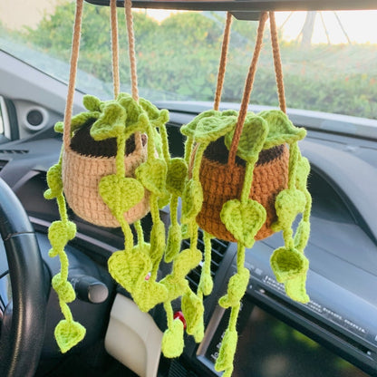 Cute Love Chlorophytum comosum bracketplant Car Mirror Hanging Interior Rear View Mirror Flower Car Accessories Crochet gift for car