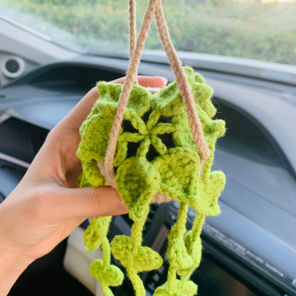 Cute Love Chlorophytum comosum bracketplant Car Mirror Hanging Interior Rear View Mirror Flower Car Accessories Crochet gift for car