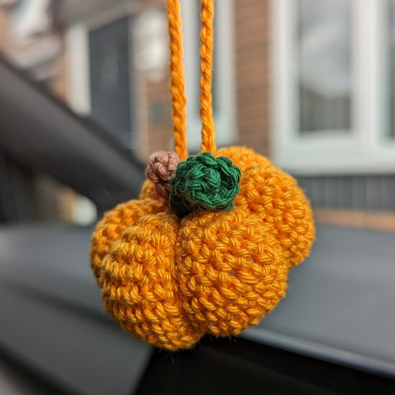 Crochet Pumpkin Car Charm | Pumpkin Plush Rearview Mirror Hanger