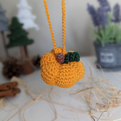 Crochet Pumpkin Car Charm | Pumpkin Plush Rearview Mirror Hanger