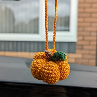 Crochet Pumpkin Car Charm | Pumpkin Plush Rearview Mirror Hanger