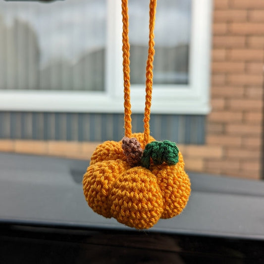 Crochet Pumpkin Car Charm | Pumpkin Plush Rearview Mirror Hanger