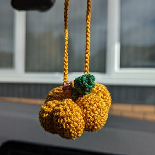 Crochet Pumpkin Car Charm | Pumpkin Plush Rearview Mirror Hanger