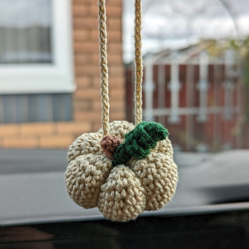 Crochet Pumpkin Car Charm | Pumpkin Plush Rearview Mirror Hanger
