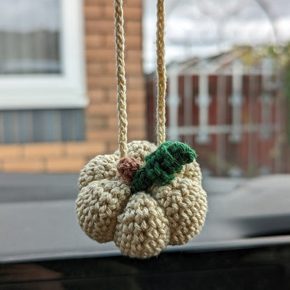 Crochet Pumpkin Car Charm | Pumpkin Plush Rearview Mirror Hanger