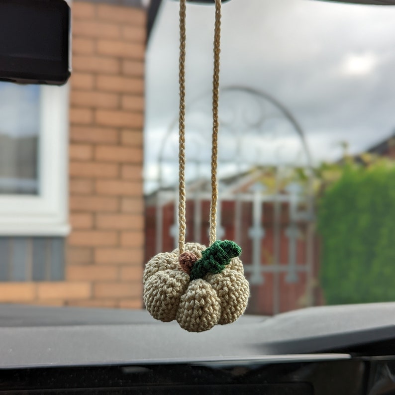 Crochet Pumpkin Car Charm | Pumpkin Plush Rearview Mirror Hanger