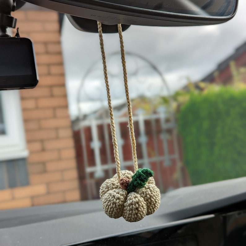 Crochet Pumpkin Car Charm | Pumpkin Plush Rearview Mirror Hanger