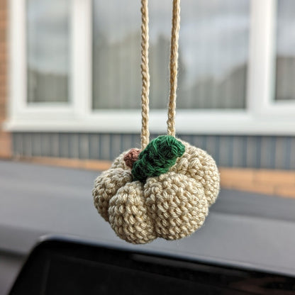 Crochet Pumpkin Car Charm | Pumpkin Plush Rearview Mirror Hanger