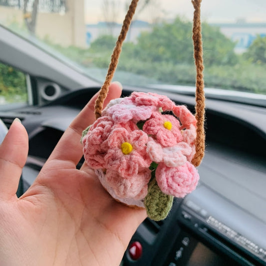 Cute rose kawaii Flower Car Mirror Hanging Charm Fruit Decor Teens Interior Rear View Mirror car Accessories for Womenflower basket