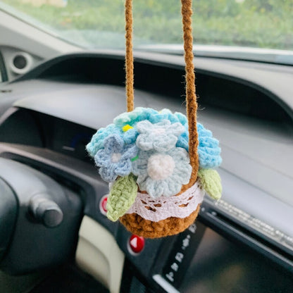 Cute rose kawaii Flower Car Mirror Hanging Charm Fruit Decor Teens Interior Rear View Mirror car Accessories for Womenflower basket