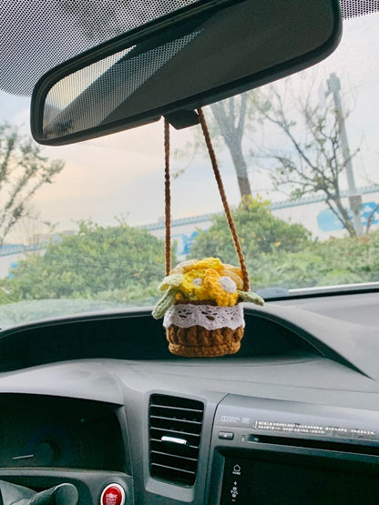 Cute rose kawaii Flower Car Mirror Hanging Charm Fruit Decor Teens Interior Rear View Mirror car Accessories for Womenflower basket