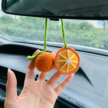 Cute Car Mirror Hanging Orange fruit car Interior Rear View Mirror Flower Car Accessories Crochet gift for car