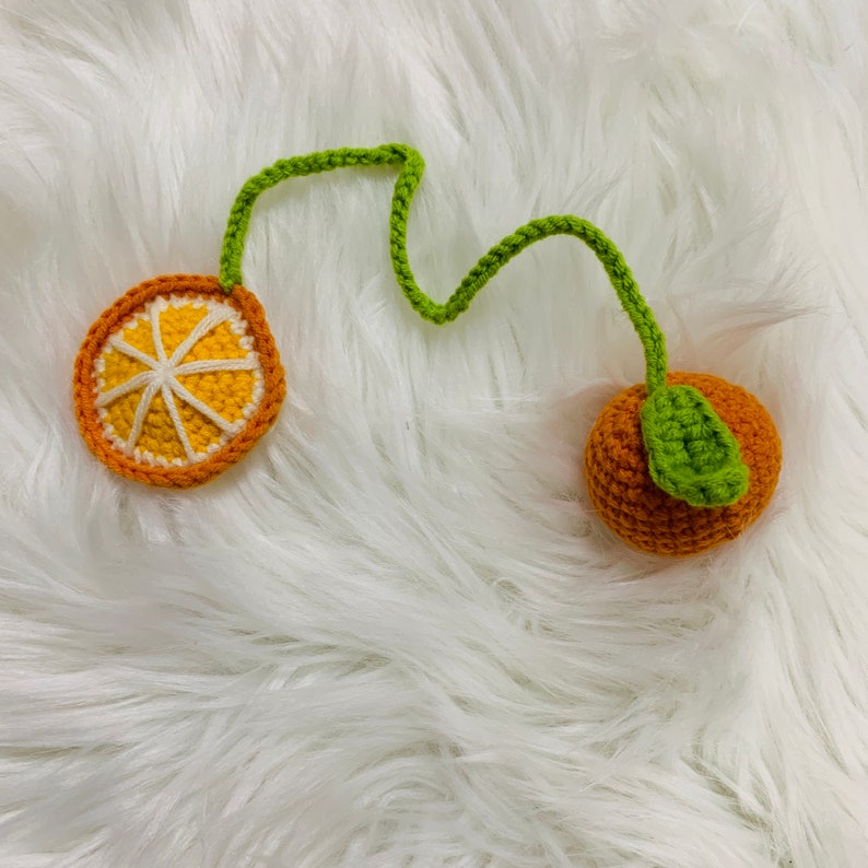 Cute Car Mirror Hanging Orange fruit car Interior Rear View Mirror Flower Car Accessories Crochet gift for car