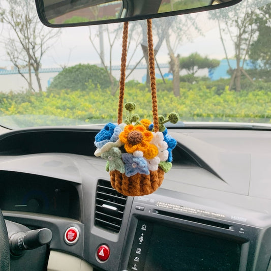 Cute flower basket cute Flower Car Mirror Hanging Charm Fruit Decor Teens Interior Rear View Mirror car Accessories for Women