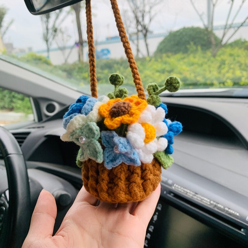 Cute flower basket cute Flower Car Mirror Hanging Charm Fruit Decor Teens Interior Rear View Mirror car Accessories for Women