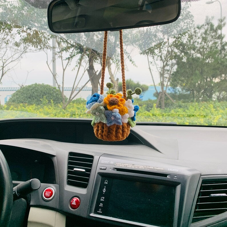 Cute flower basket cute Flower Car Mirror Hanging Charm Fruit Decor Teens Interior Rear View Mirror car Accessories for Women