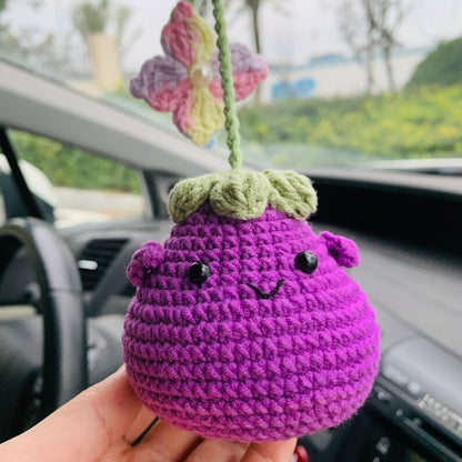 Cute flower Smiley face eggplant Flower Car Mirror Hanging Charm Fruit Decor Teens Interior Rear View Mirror car Accessories for Women