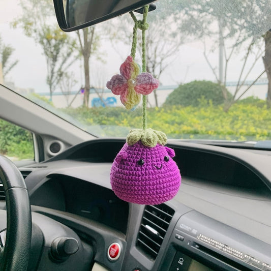 Cute flower Smiley face eggplant Flower Car Mirror Hanging Charm Fruit Decor Teens Interior Rear View Mirror car Accessories for Women