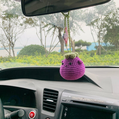Cute flower Smiley face eggplant Flower Car Mirror Hanging Charm Fruit Decor Teens Interior Rear View Mirror car Accessories for Women