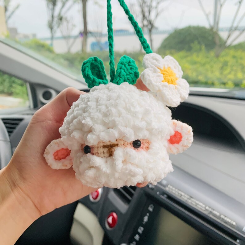 Cute flower Plush Sheep Flower Car Mirror Hanging Charm Fruit Decor Teens Interior Rear View Mirror car Accessories for Women