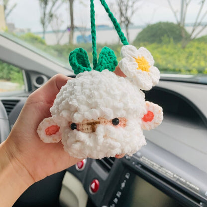 Cute flower Plush Sheep Flower Car Mirror Hanging Charm Fruit Decor Teens Interior Rear View Mirror car Accessories for Women