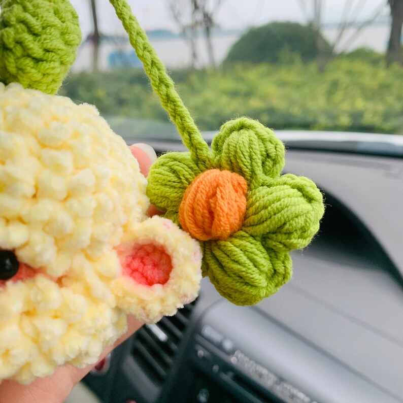 Cute flower Plush Sheep Flower Car Mirror Hanging Charm Fruit Decor Teens Interior Rear View Mirror car Accessories for Women