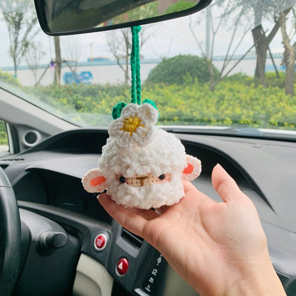Cute flower Plush Sheep Flower Car Mirror Hanging Charm Fruit Decor Teens Interior Rear View Mirror car Accessories for Women