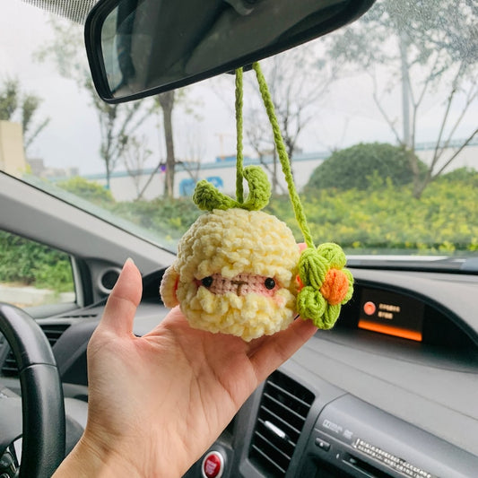 Cute flower Plush Sheep Flower Car Mirror Hanging Charm Fruit Decor Teens Interior Rear View Mirror car Accessories for Women