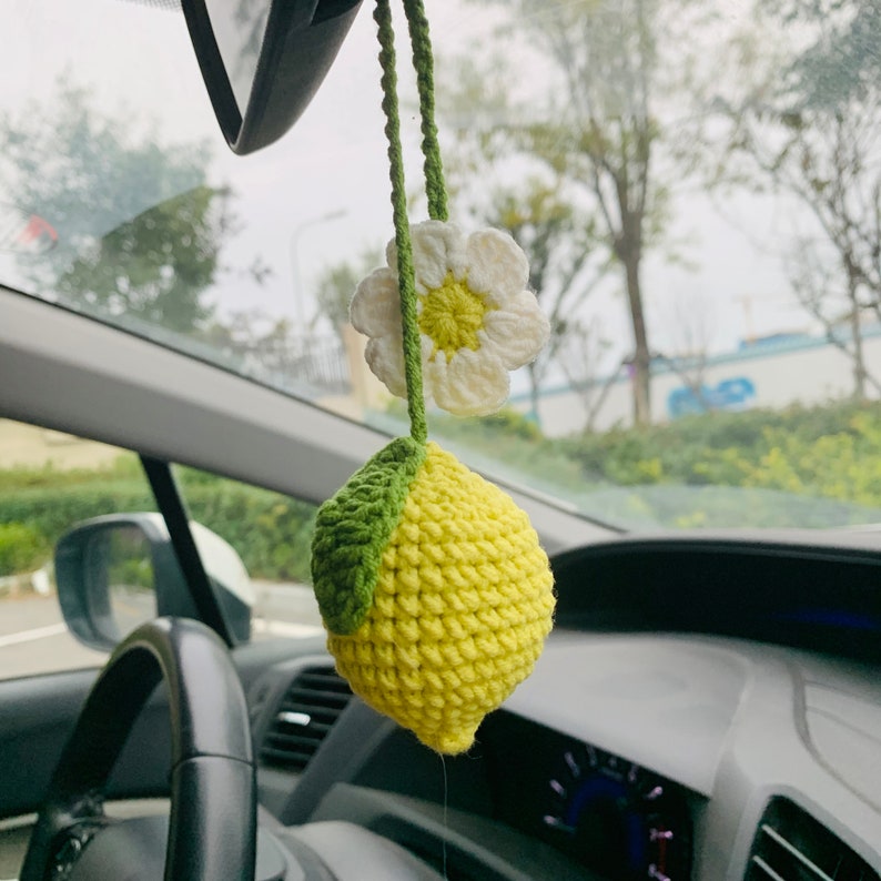 Cute lime flower Car Mirror Hanging Charm Green lemon Fruit Decor Teens Interior Rear View Mirror car Accessories for Women