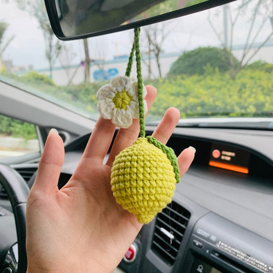 Cute lime flower Car Mirror Hanging Charm Green lemon Fruit Decor Teens Interior Rear View Mirror car Accessories for Women